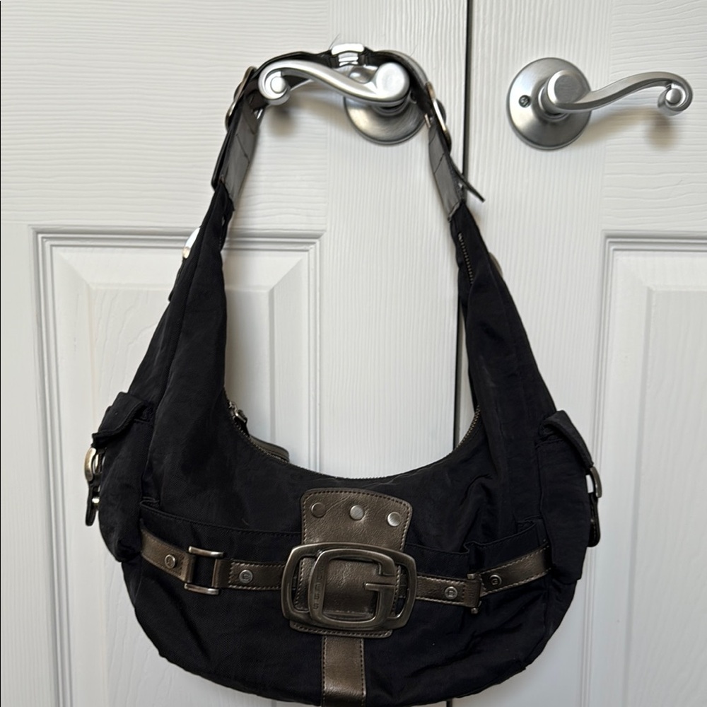 Guess Black Shoulder Bag with Buckle Detail